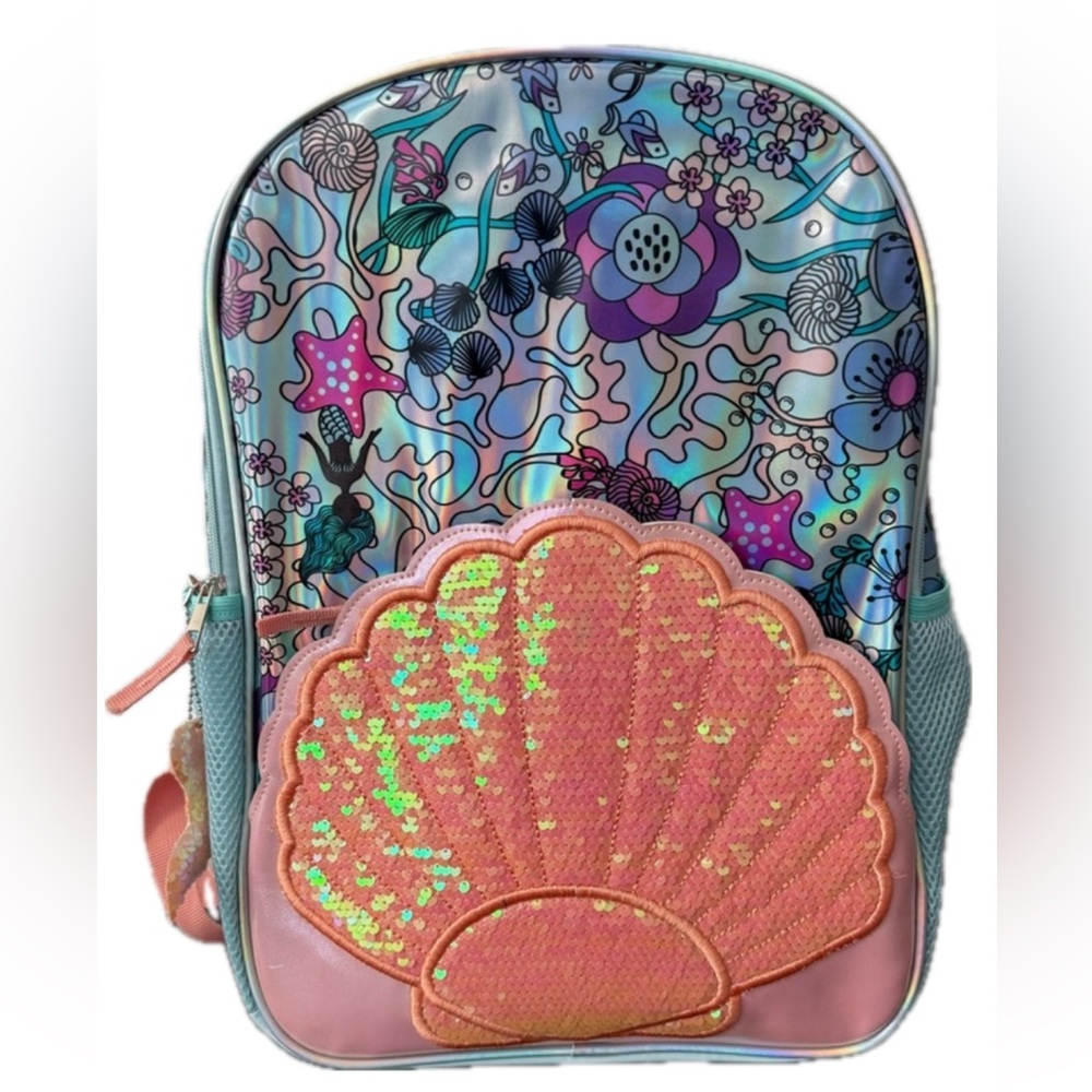 Seashell Backpack with Pink and Blue Design